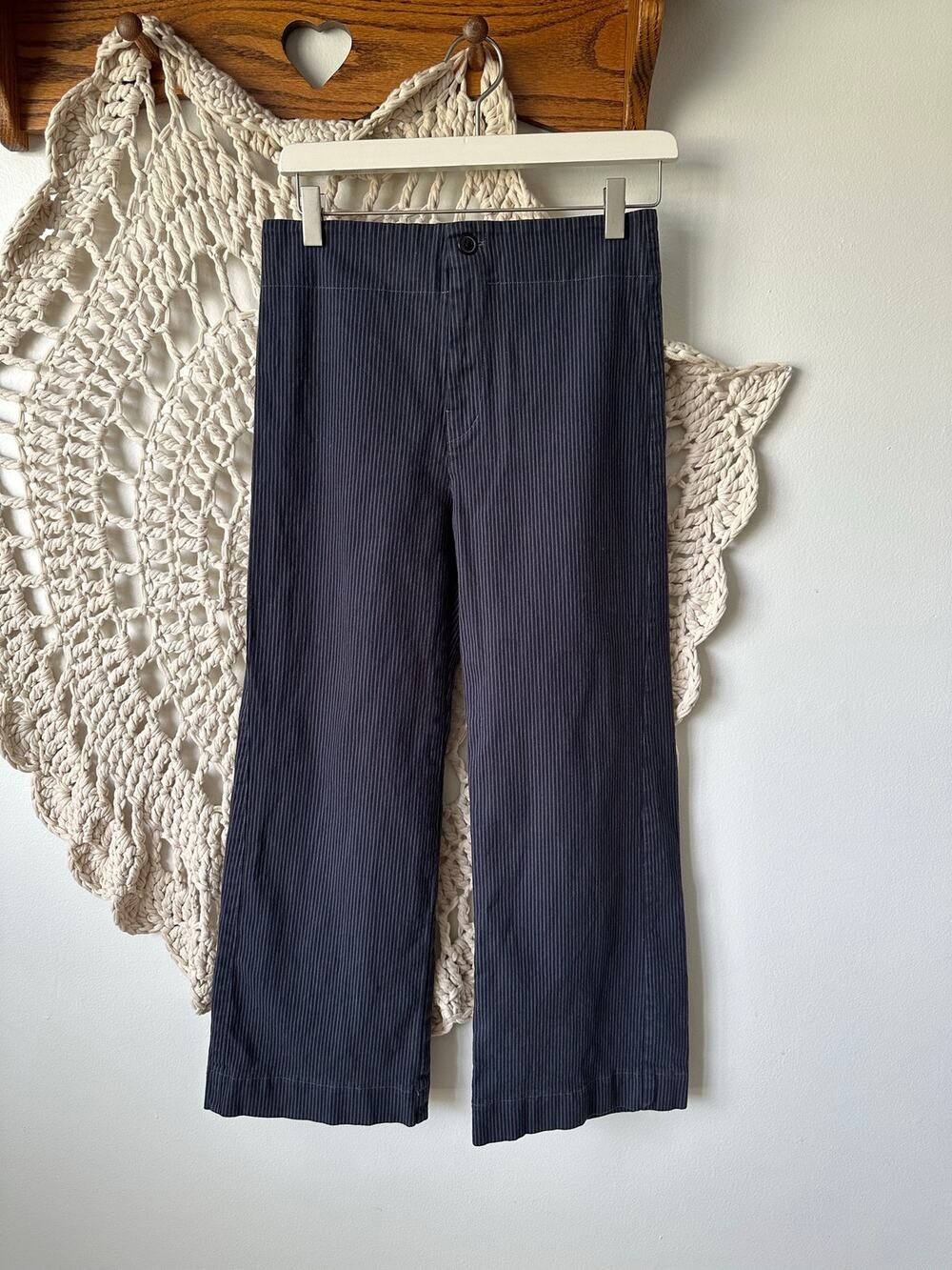 Prairie Underground Navy Blue Pinstripe Cotton Pinstripe Wide Leg Sailor Pants S